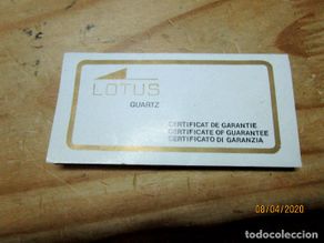 Relojes - Lotus: CERTIFICADO DE GARANTIA RELOJ LOTUS QUARTZ